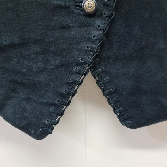 Express‎ OS Vntage 90s Black Leather Vest Braided Trim Academia Preppy Formal - Picture 4 of 5